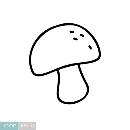 A simple, line art icon of a mushroom. This illustration is perfect for conveying themes of nature, forest, autumn, and organic food in a clean and modern style.のイラスト素材