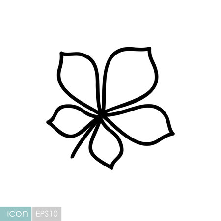 A simple, line art icon of chestnut leaves, symbolizing the beauty of the autumn season. This illustration is perfect for conveying themes of nature and harvest in a clean and simple style.のイラスト素材