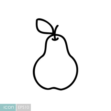 A simple, line art icon of a pear. This illustration is perfect for food, healthy eating, and harvest-themed designs, symbolizing a natural and delicious autumn product.のイラスト素材
