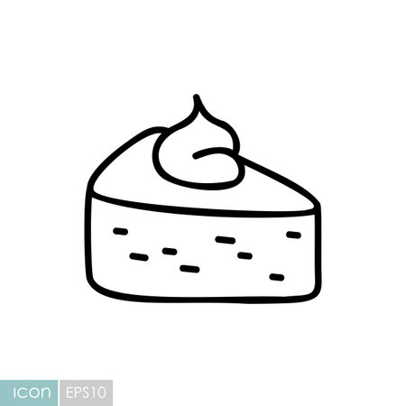 A simple line art icon of a slice of pumpkin pie. This illustration is perfect for conveying the cozy and delicious spirit of the Thanksgiving and autumn holiday season.のイラスト素材