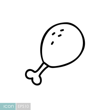 A simple, line art icon of a roasted chicken thigh. This illustration is perfect for food, cooking, and dinner-themed designs, symbolizing a delicious meal.のイラスト素材