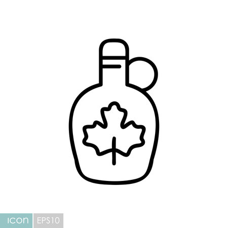 A simple line art icon of a bottle of maple syrup. This illustration is perfect for conveying themes of nature, sweetness, and delicious autumn foods.のイラスト素材