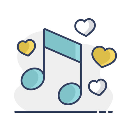 Musical note with heart sign isolated icon. Vector illustration, romance elements. Sticker, patch, badge, card for marriage, valentineのイラスト素材