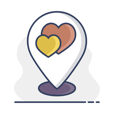 Wedding location isolated pin map icon. Vector illustration, romance elements. Sticker, patch, badge, card for marriage, valentineのイラスト素材