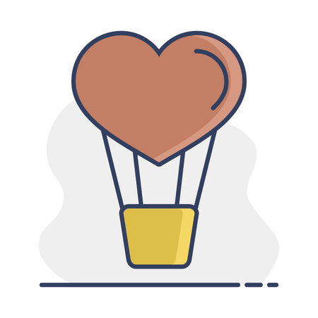 Heart air balloon icon. Valentines day symbol. Vector illustration, romance elements. Sticker, patch, badge, card for marriage, weddingのイラスト素材