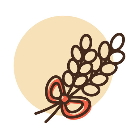 A simple, elegant icon of wheat spikelets, a key symbol of the harvest season. This illustration is perfect for conveying themes of abundance and the bounty of nature for Thanksgiving designs.のイラスト素材