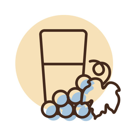 A simple line art icon of a glass filled with fresh grape juice. This illustration is perfect for food, beverage, and healthy drink-related designs, symbolizing natural and organic products.のイラスト素材