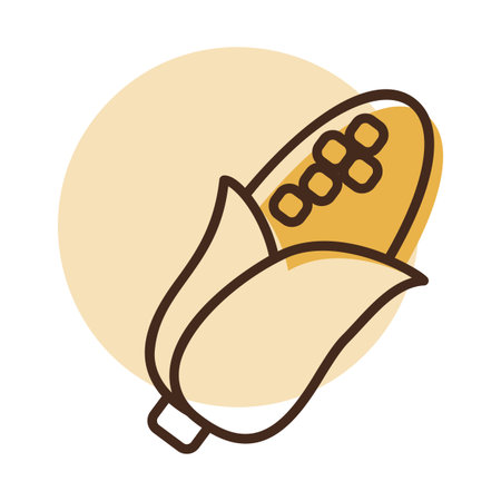 A simple, line art icon of a corn cob, a classic symbol of the autumn harvest. This illustration is perfect for conveying themes of nature and abundance.のイラスト素材
