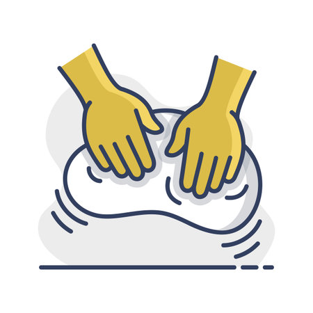 A simple icon of hands kneading dough. Designed in a modern flat outline style. Ideal for baking blogs, recipe apps, and food-related websites.のイラスト素材