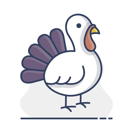 Minimalistic flat line art illustration of a whole turkey or poultry bird. Perfect for farm, holiday, thanksgiving, or meat product designs.のイラスト素材