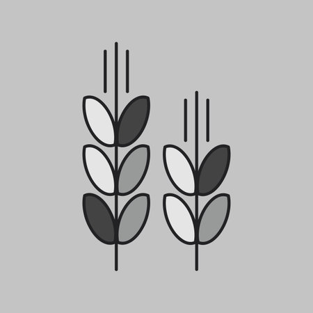 A simple icon of two golden wheat ears. Designed in a clean, modern, grayscale outline style. Ideal for food packaging, menus, and organic product labels.のイラスト素材