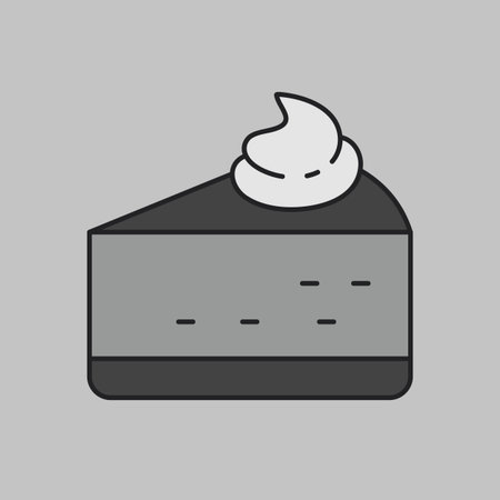 A simple icon of a delicious slice of cheesecake with a cream topping. Designed in a clean, modern, grayscale outline style. Perfect for cafe menus, apps, and websites.のイラスト素材