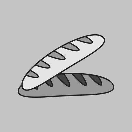 A simple icon of two fresh French baguette loaves. Designed in a clean, modern, grayscale outline style. Perfect for bakery menus, food apps, and websites.のイラスト素材
