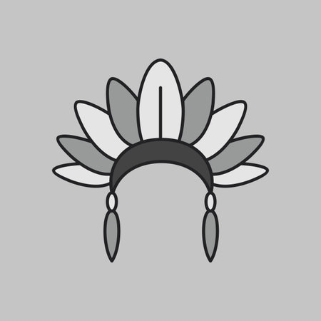 A simple grayscale icon of a Native American chief headdress. This traditional symbol of culture and heritage is perfect for tribal and history-related designs.のイラスト素材