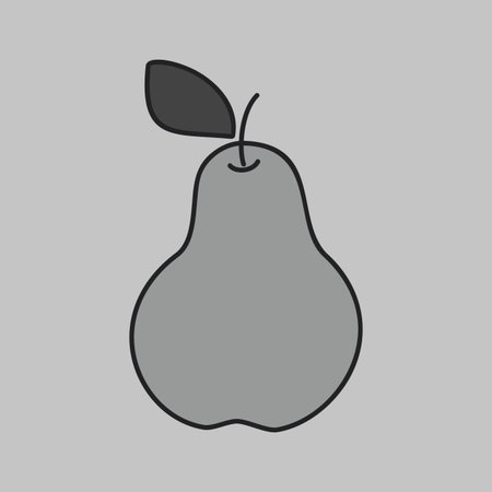 A simple, grayscale icon of a pear. This illustration is perfect for food, healthy eating, and harvest-themed designs, symbolizing a natural and delicious autumn product.のイラスト素材
