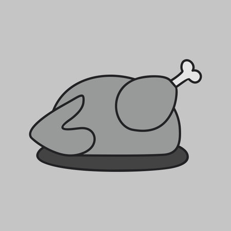 A simple grayscale icon of a roasted turkey, a classic symbol of the Thanksgiving holiday. This illustration is perfect for conveying the festive and delicious spirit of a family feast.のイラスト素材