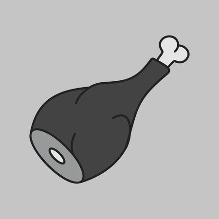 Minimalistic flat vector grayscale icon of a whole leg of lamb or ham, ideal for roast recipes, butcher shops, or holiday food designs.のイラスト素材