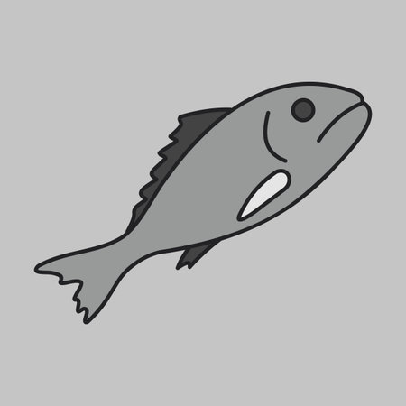 Minimalistic flat vector grayscale icon of a whole raw fish, perfect for seafood restaurant menus or healthy eating lifestyle designs.のイラスト素材