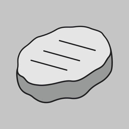 Minimalistic flat vector grayscale icon of a cooked grilled meat patty, perfect for burger menus, BBQ ads, or cooking application designs.のイラスト素材