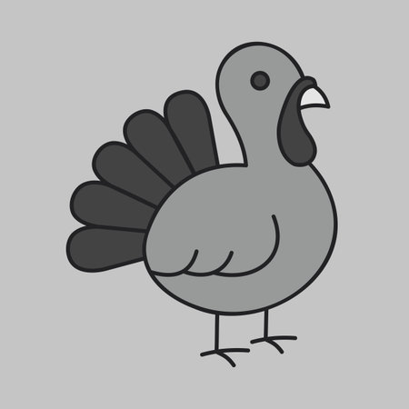 Minimalistic grayscale icon of a whole turkey or poultry bird. Perfect for farm, holiday, thanksgiving, or meat product designs.のイラスト素材