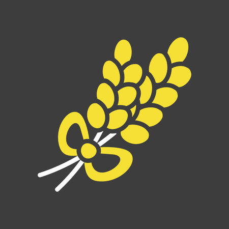 A classic vector silhouette on dark background icon of a wheat sheaf tied with a bow, symbolizing autumn harvest and abundance. Ideal for Thanksgiving, farm, and food-related designs.のイラスト素材