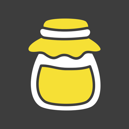 A clean outline vector on dark background icon of a jam jar with a tied cloth cover, representing homemade food, preserves, and canning. Ideal for farm-to-table, organic, and rustic designs.のイラスト素材