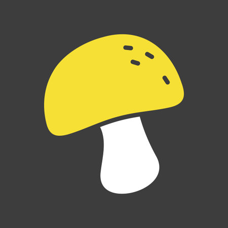 A charming outline vector on dark background icon of a single forest mushroom with a thick stem, symbolizing nature, woodland, and organic food. Ideal for fall, nature-themed, and culinary designs.のイラスト素材