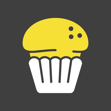 A black glyph icon of a cupcake with frosting and sprinkles. Perfect for bakery menus, birthday...