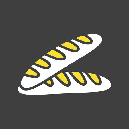 A simple black glyph icon showing two long, fresh French baguettes. This icon is perfect for bakery menus, cooking websites, or food-related graphics.のイラスト素材