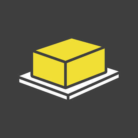 A simple black glyph icon showing a block of butter on a small dish. This icon is perfect for representing a baking ingredient, cooking, or kitchen supplies.のイラスト素材