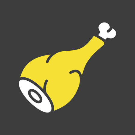 Solid black glyph icon of a raw lamb leg with exposed bone, ideal for restaurant menus, butcher shops, or food delivery apps.のイラスト素材