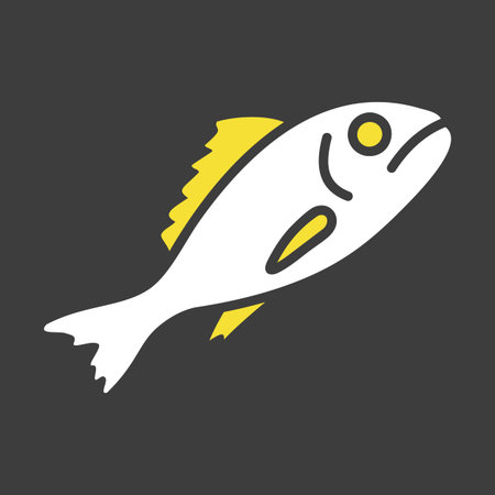 Solid black glyph icon of a whole raw fish, perfect for seafood menus, markets, or healthy eating...