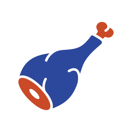 Solid black glyph icon of a raw lamb leg with exposed bone, ideal for restaurant menus, butcher shops, or food delivery apps.のイラスト素材