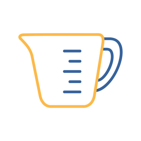 A simple icon of a classic kitchen measuring cup. Designed in a modern flat outline style. Ideal for cooking blogs, recipe apps, and kitchen supply websites.のイラスト素材