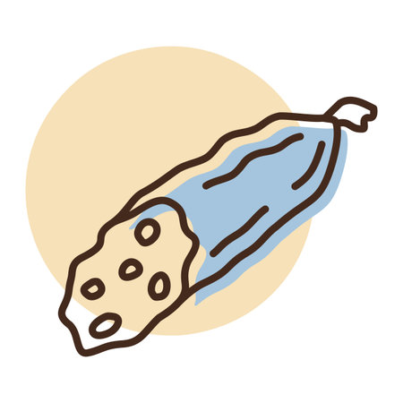 Minimalistic flat vector icon of a whole piece of dried salami, ideal for delicatessen menus or gourmet food applications.のイラスト素材