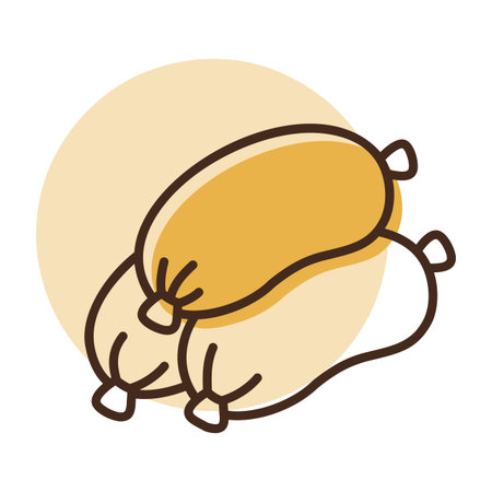 Minimalistic flat design vector icon of two raw or cooked sausages, ideal for barbecue menus or German food advertisements.のイラスト素材