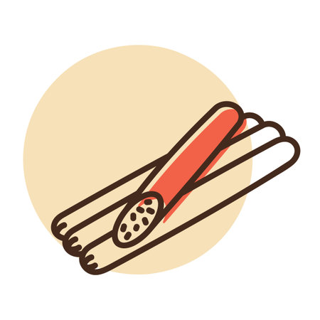 Minimalistic flat vector icon of a bundle of thin, dried hunting sausages, ideal for camping or outdoor cooking designs.のイラスト素材