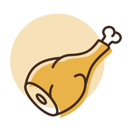 Minimalistic flat vector icon of a whole leg of lamb or ham, ideal for roast recipes, butcher shops, or holiday food designs.のイラスト素材