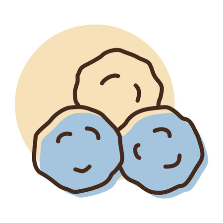 Minimalistic flat vector icon of three raw or cooked meatballs, suitable for restaurant menus, cooking blogs, or food app designs.のイラスト素材