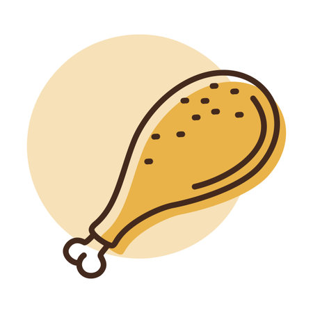 Minimalistic flat vector icon of a cooked poultry drumstick, perfect for fast food restaurant menus, ads, or cooking apps.のイラスト素材