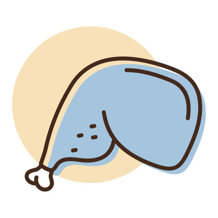 Minimalistic flat line illustration of a cooked chicken leg or thigh. Suitable for food delivery, menu, recipe, or poultry product designs.のイラスト素材