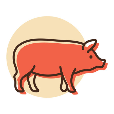 Minimalistic flat line art illustration of a white pig. Perfect for farm, livestock, meat, or agricultural product designs and icons.のイラスト素材