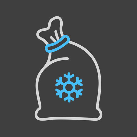 Red bag Santa Claus. Large sack holiday for gifts vector on dark background icon. Winter sign. Graph symbol for event and holiday web site and apps design, logo, app, UIのイラスト素材