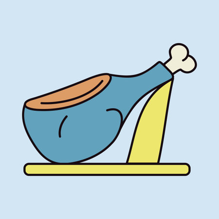 Minimalistic flat line art illustration of a whole leg of jamon on a stand. Ideal for Spanish food, deli, meat, and gourmet restaurant designs.のイラスト素材