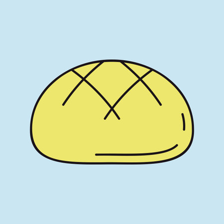 A linear icon with a partial color fill of a classic round boule bread loaf, isolated against a...