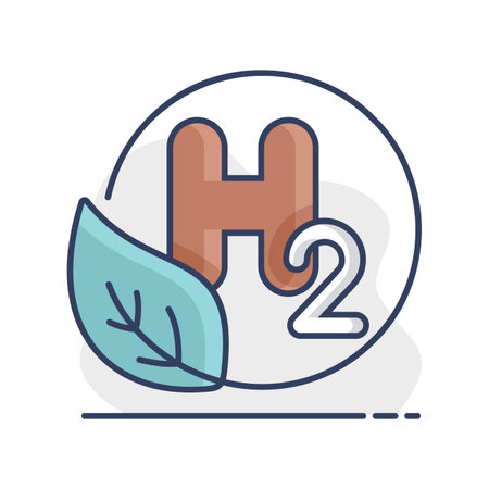 Minimalist outline H2 symbol with leaf suitable for green energy and renewable fuel technology design conceptsのイラスト素材