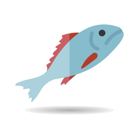 Minimalistic flat vector icon of a whole raw fish, perfect for seafood restaurant menus or healthy eating lifestyle designs.のイラスト素材