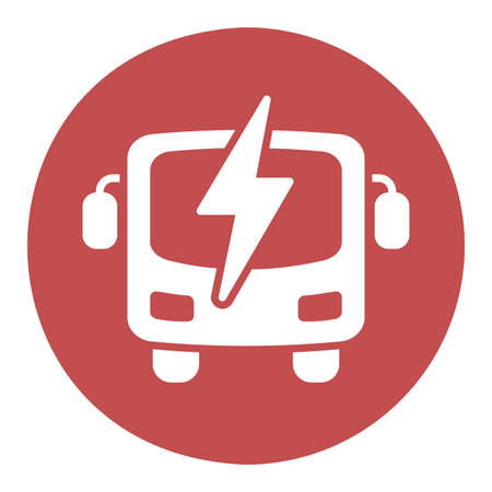 Minimalist outline electric bus glyph icon with lightning bolt suitable for public eco transport and...