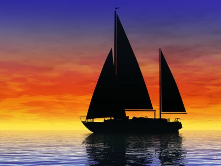 Sailing at sunsetの写真素材