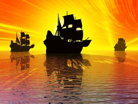 Ancient sail shipsの写真素材